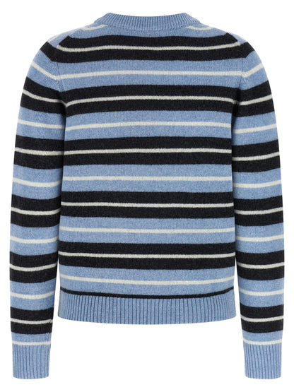 Cardigan by Ganni for women in polyamide wool light-blue, jacquard & striped features an crisp silhouette, showcasing a sophisticated crew neckline and detail for a truly crisp finish.