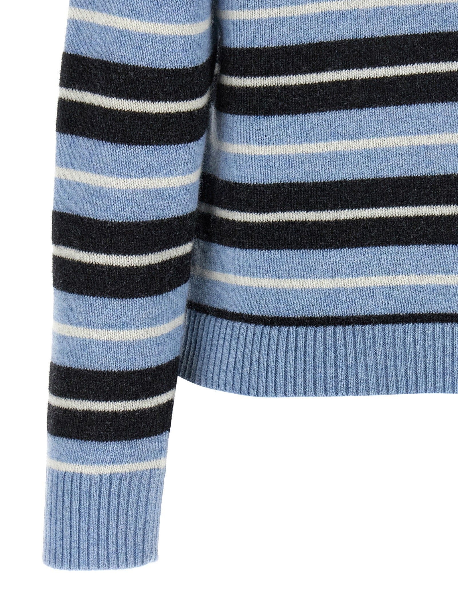 Cardigan by Ganni for women in polyamide wool light-blue, jacquard & striped presents a textural silhouette, artfully finished with a textural and for a sophisticated, textural look.
