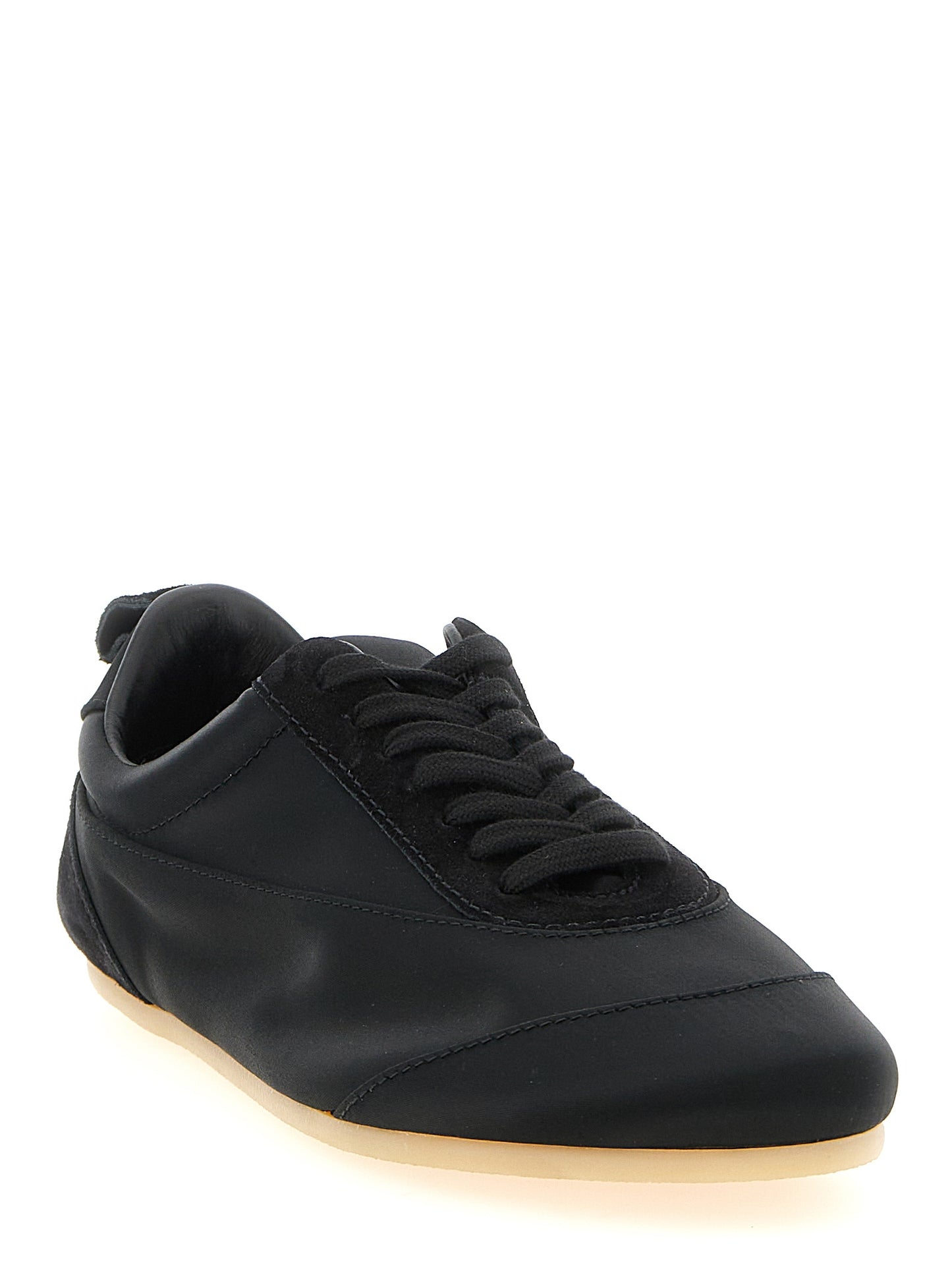 Sneakers by Jil Sander for women in cotton satin polyamide suede leather black features an versatile design from the Women's Low Top Cotton Satin Polyamide Suede Leather Sneakers collection, highlighting a versatile low-top style for a premium, high-fashion look.