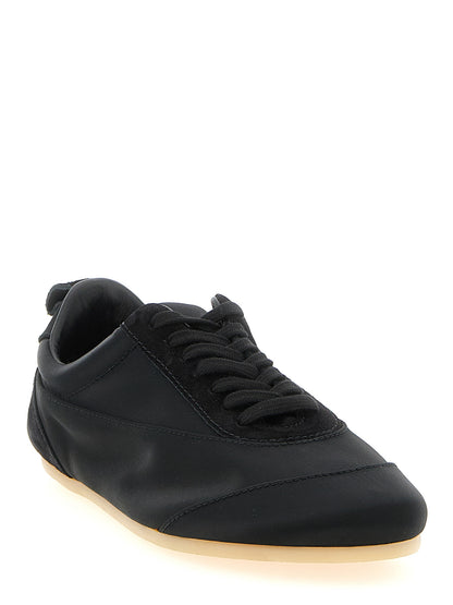 Sneakers by Jil Sander for women in cotton satin polyamide suede leather black features an versatile design from the Women's Low Top Cotton Satin Polyamide Suede Leather Sneakers collection, highlighting a versatile low-top style for a premium, high-fashion look.