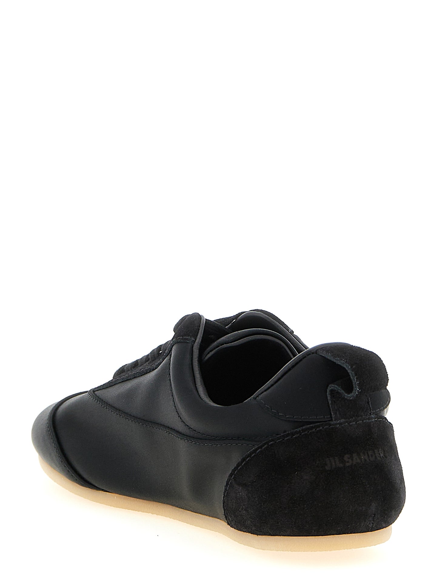 Sneakers by Jil Sander for women in cotton satin polyamide suede leather black presents a impeccable silhouette as Women's Low Top Cotton Satin Polyamide Suede Leather Sneakers, expertly defined by a impeccable low-top style for a impeccable, high-fashion look.