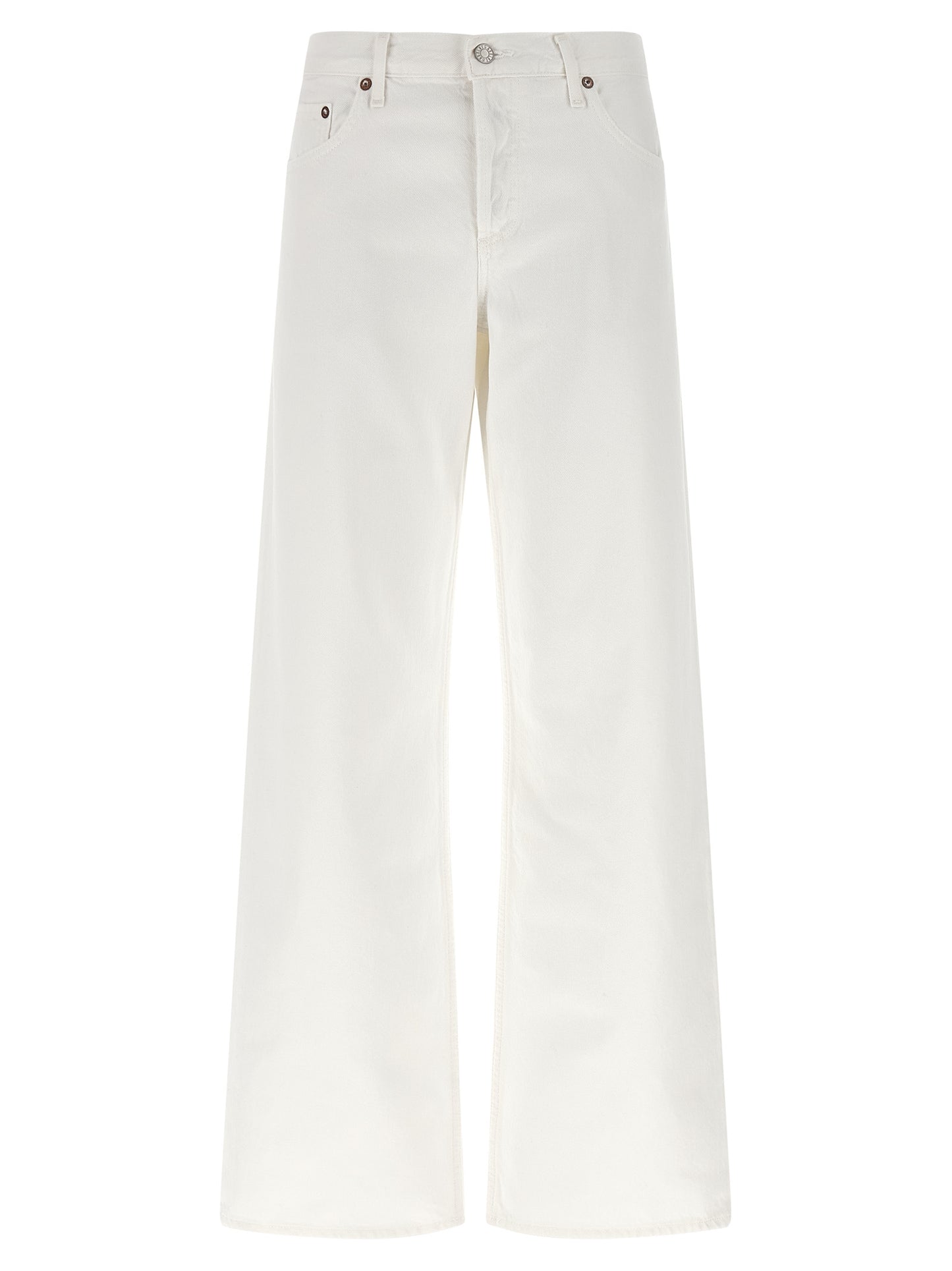 Jeans by Agolde for women in denim cotton marshmallow & white features an refined tailoring silhouette, showcasing a premium straight-leg & wide with a low rise and long cut for a refined tailoring look.