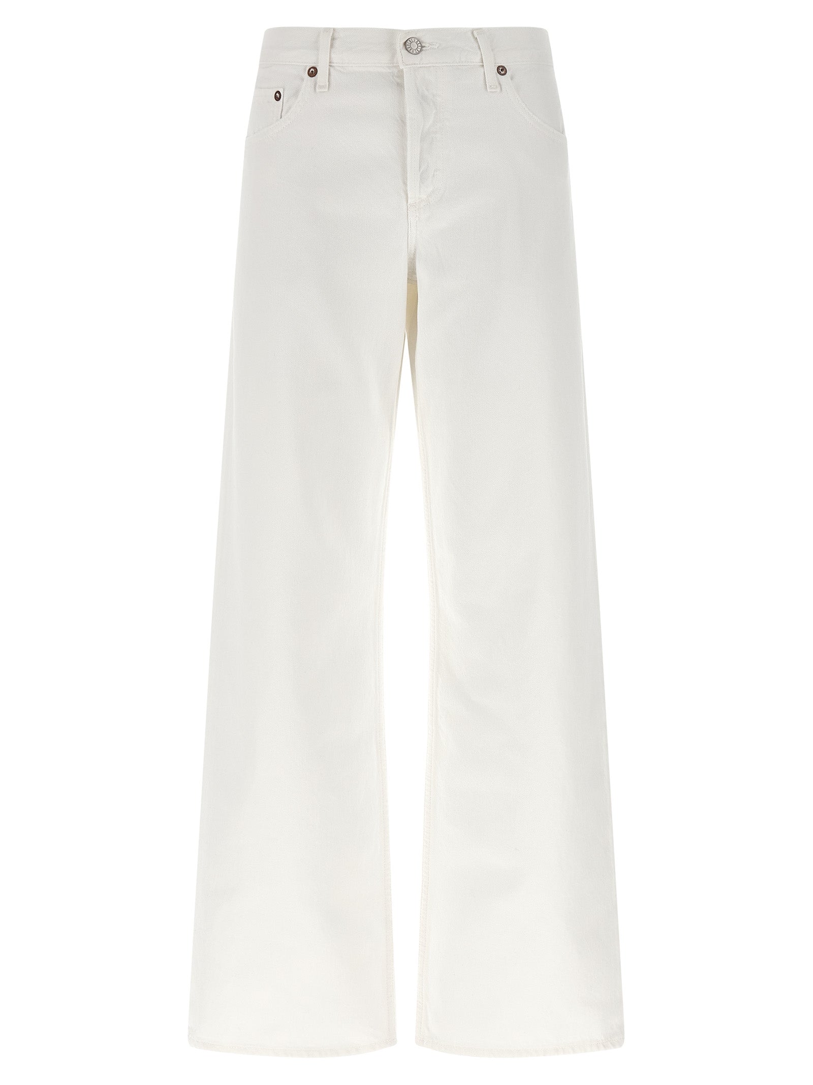Jeans by Agolde for women in denim cotton marshmallow & white features an refined tailoring silhouette, showcasing a premium straight-leg & wide with a low rise and long cut for a refined tailoring look.