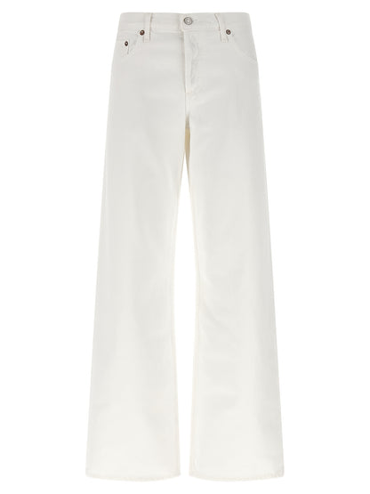 Jeans by Agolde for women in denim cotton marshmallow & white features an refined tailoring silhouette, showcasing a premium straight-leg & wide with a low rise and long cut for a refined tailoring look.