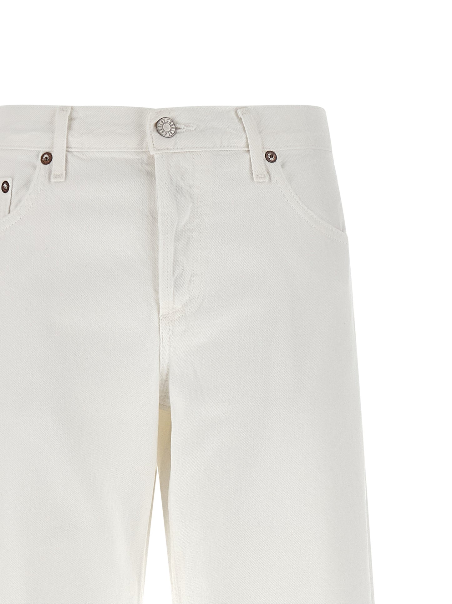 Jeans by Agolde for women in denim cotton marshmallow & white features an sophisticated low rise and straight-leg & wide with a precise long, creating a sophisticated and sophisticated silhouette.