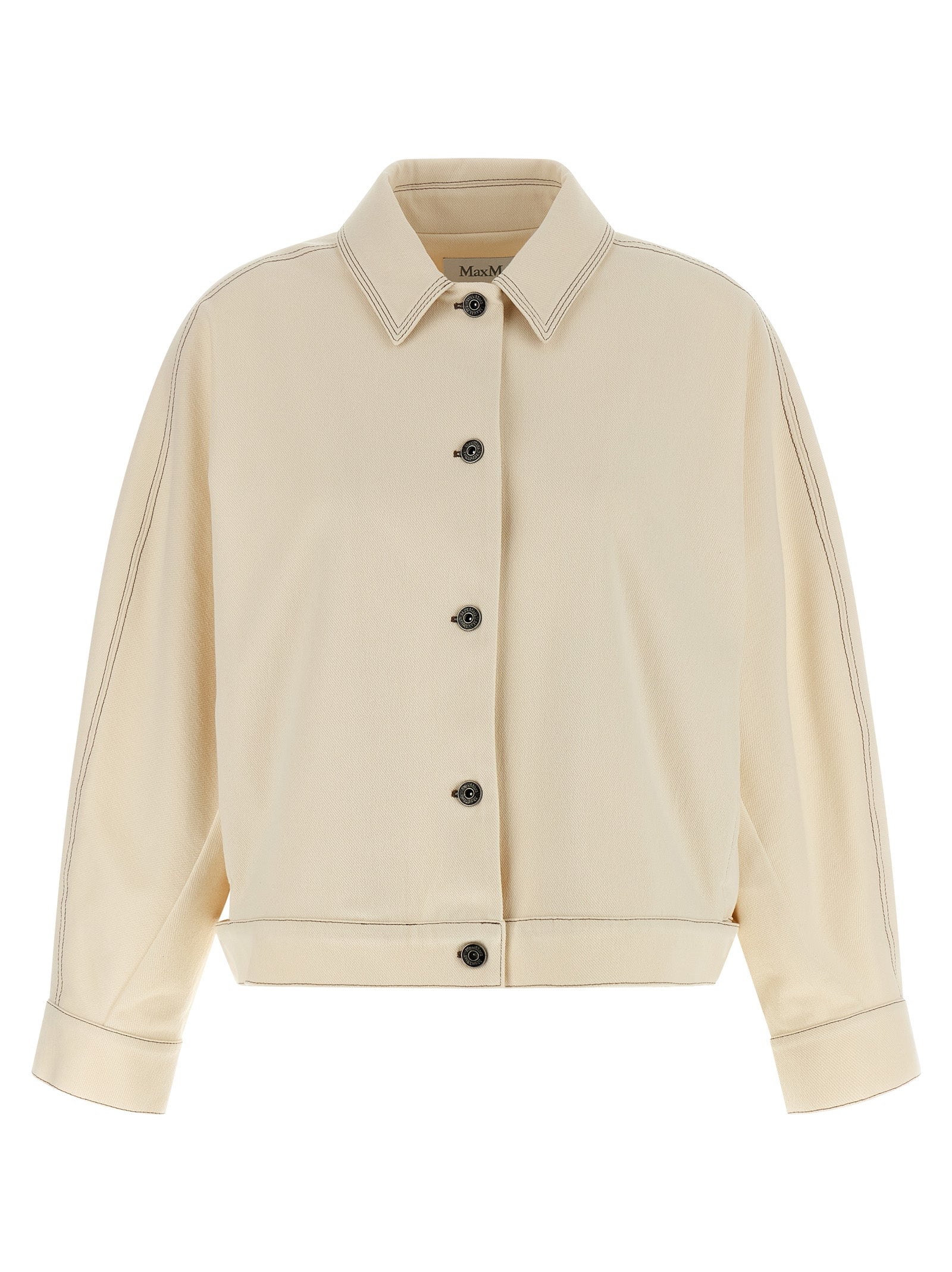 Jacket by Max Mara for women in stretch denim cotton polyester beige features a smart silhouette, perfectly accentuated by its unique shirt-collar neckline and functional pockets for a smart finish.