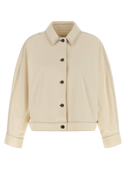 Jacket by Max Mara for women in stretch denim cotton polyester beige features a smart silhouette, perfectly accentuated by its unique shirt-collar neckline and functional pockets for a smart finish.