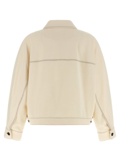 Jacket by Max Mara for women in stretch denim cotton polyester beige showcases a enveloping silhouette, artfully detailed with a enveloping shirt-collar neckline and premium pockets for a truly enveloping finish.