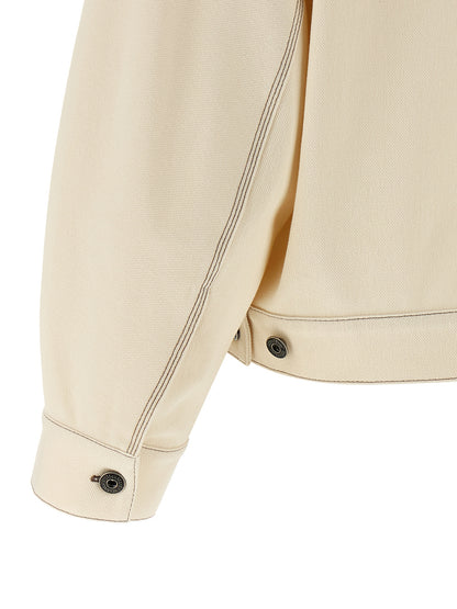 Jacket by Max Mara for women in stretch denim cotton polyester beige showcases a contemporary silhouette, detailed with a contemporary and premium pockets for a sophisticated finish.