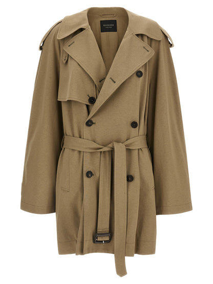 Balenciaga Women's Double Breasted Cotton Trench Coat - Beige