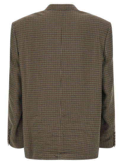 Blazer by Balenciaga for men in lyocell brown & print features an sartorial silhouette, showcasing a sophisticated and sartorial for a truly sartorial finish.