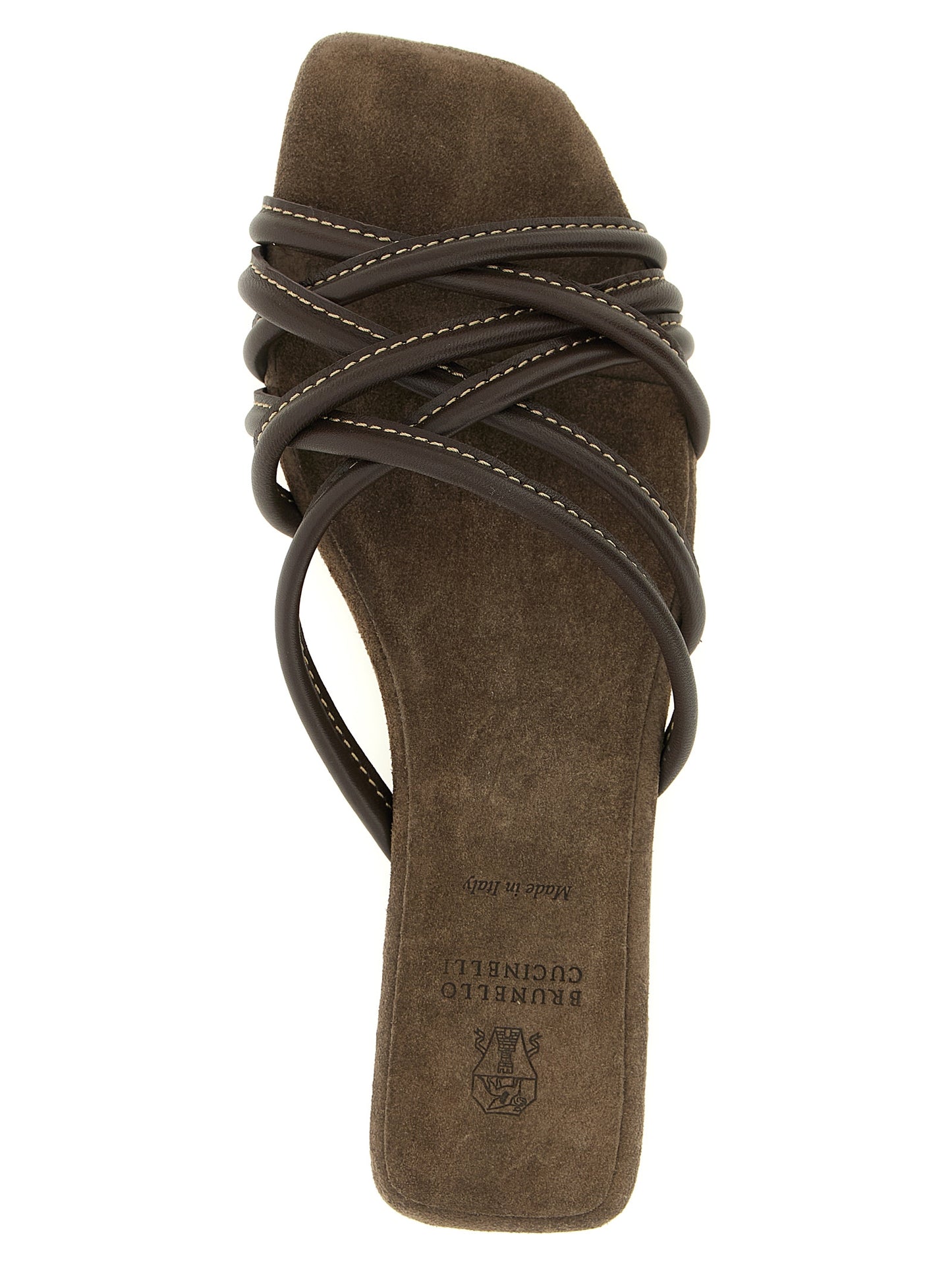 Sliders Flat Shoes by Brunello Cucinelli for women in suede lamb leather brown showcases a enchanting silhouette as part of the Women's Suede Lamb Leather Sliders Flat Shoes collection, defined by a enchanting and for a enchanting look.