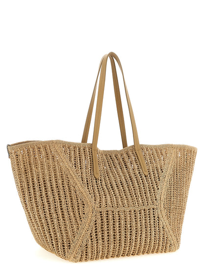 Brunello Cucinelli Bc Duo Monile Raffia Polyamide Patent Leather Large Shoulder Clutch Bag - Beige Signature