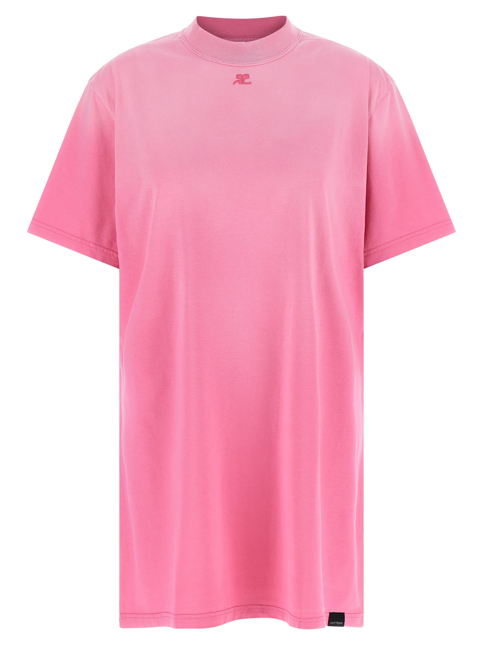 Dress by Courrèges for women in cotton multicolor & pink features an cute silhouette, detailed with a and crew neckline that elegantly flows into a cute short mini.