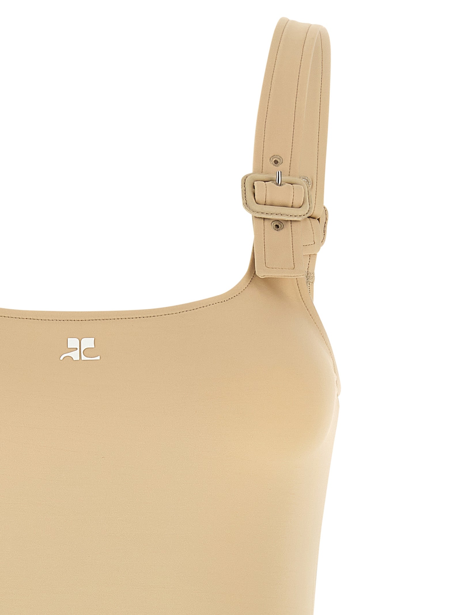Bodysuit by Courrèges for women in stretch polyamide beige & print showcases a flawless silhouette, elegantly defined by a refined asymmetric neckline and for a flawless and polished finish.