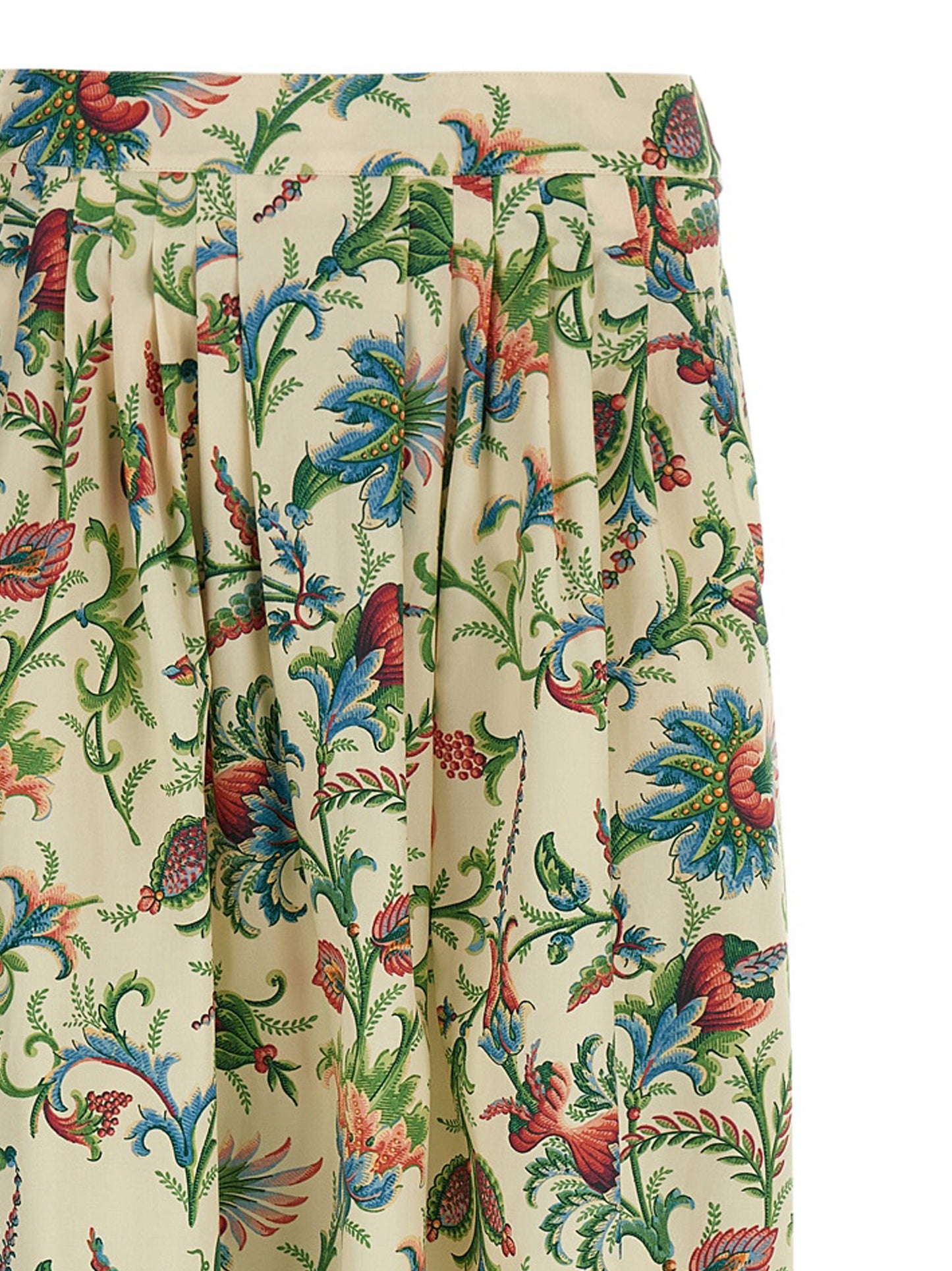 Skirt by Etro for women in cotton multicolor, patterned & floral showcases a sultry silhouette, elegantly defined by its mini and the sophisticated sultry design of the Women's Pleated High Rise Cotton Mini Skirt.