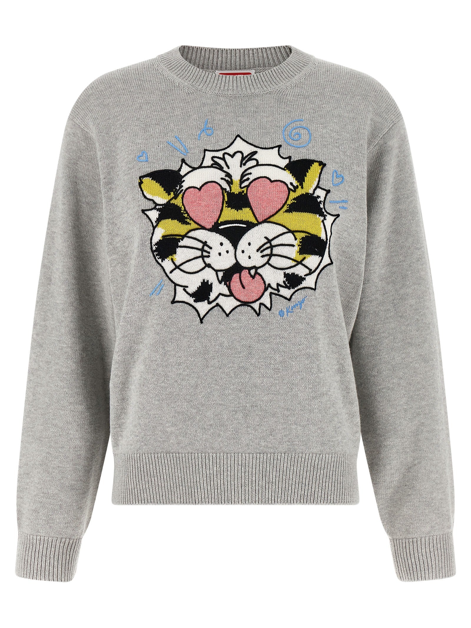 Cardigan by Kenzo for women in wool cotton gray presents a textural silhouette, artfully finished with a textural crew neckline and for a sophisticated, textural look.