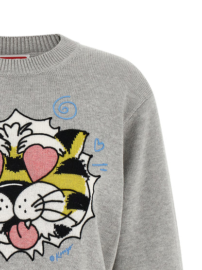 Cardigan by Kenzo for women in wool cotton gray features an impeccable silhouette, showcasing a sophisticated crew neckline and detail for a truly impeccable finish.