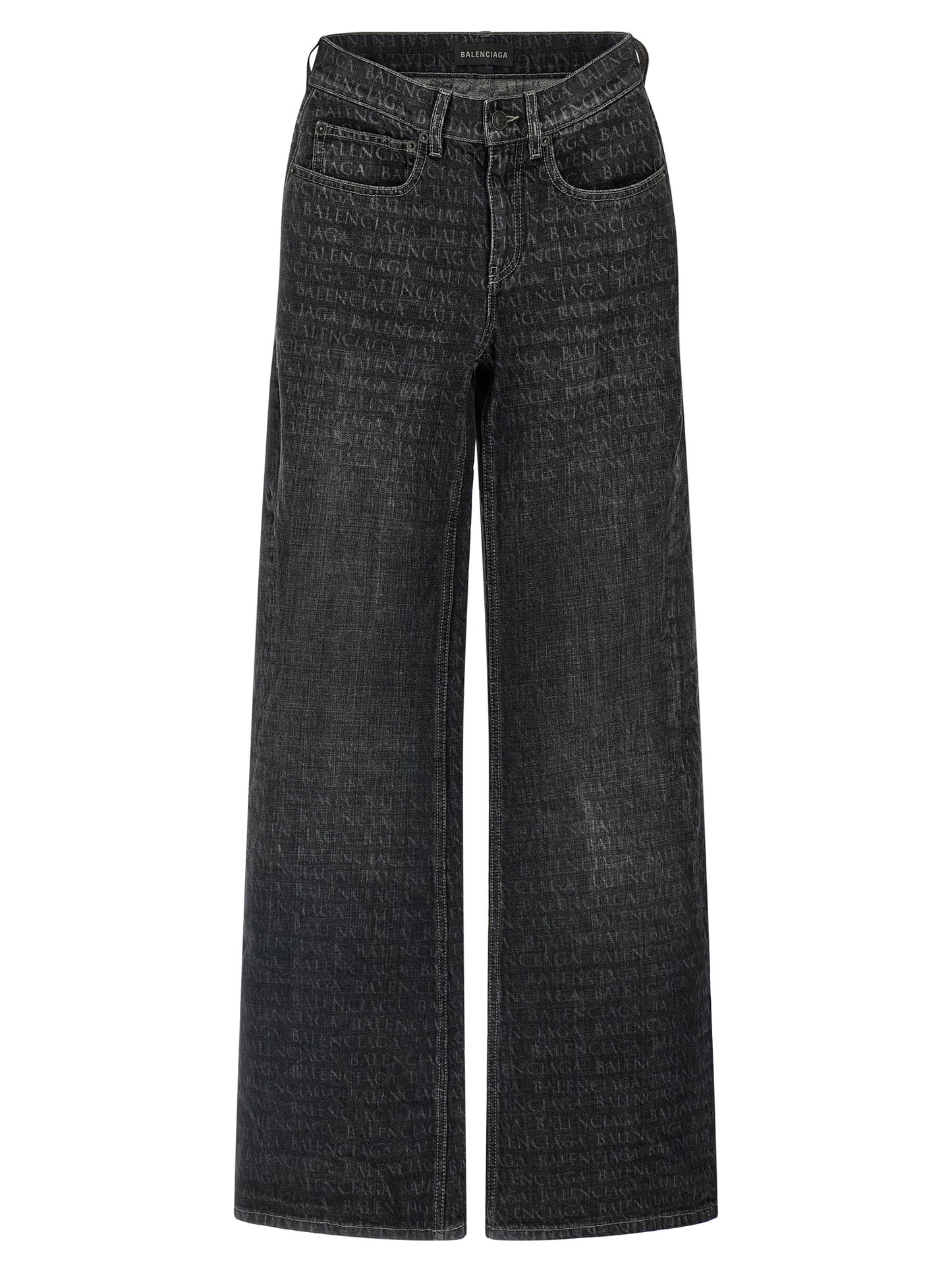 Jeans by Balenciaga for women in denim cotton black, monogram & print features a refined silhouette with a refined flared & wide, defined by a and a refined long for a refined finish.