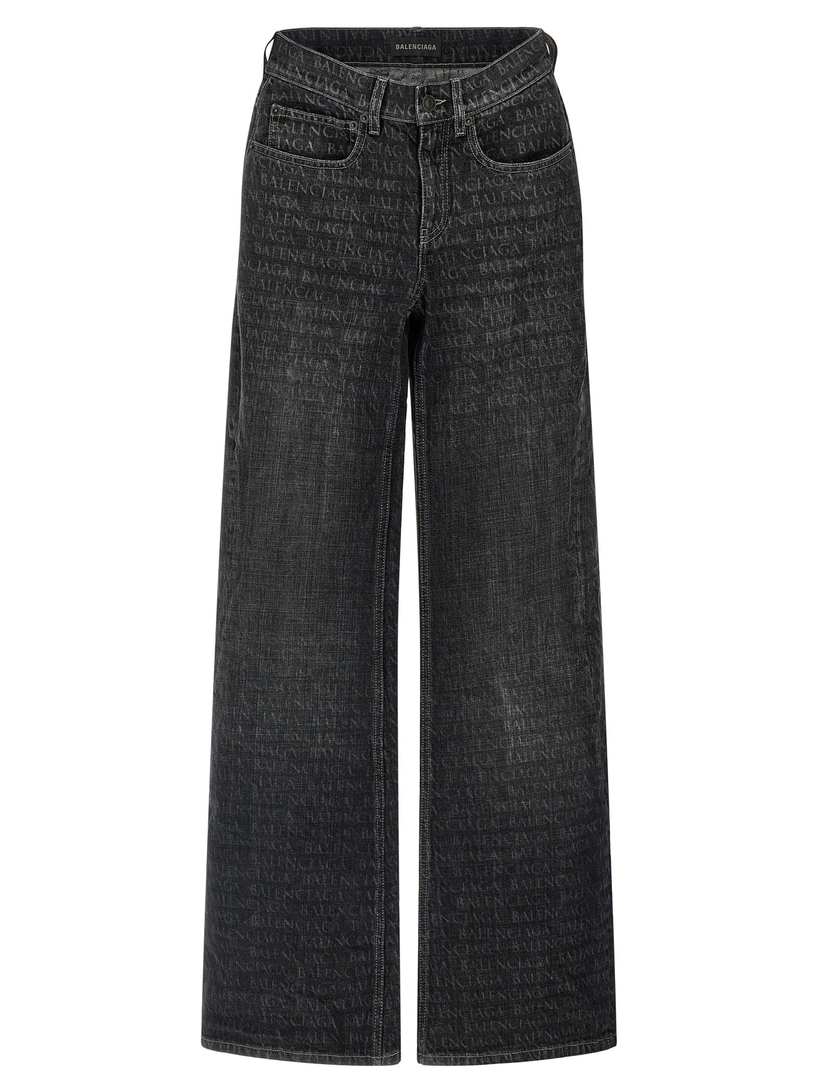 Jeans by Balenciaga for women in denim cotton black, monogram & print features a refined silhouette with a refined flared & wide, defined by a and a refined long for a refined finish.