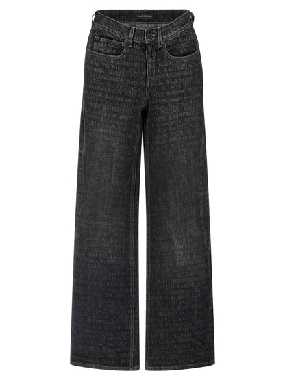 Jeans by Balenciaga for women in denim cotton black, monogram & print features a refined silhouette with a refined flared & wide, defined by a and a refined long for a refined finish.