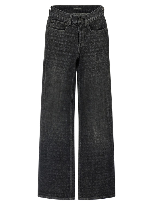 Jeans by Balenciaga for women in denim cotton black, monogram & print features a refined silhouette with a refined flared & wide, defined by a and a refined long for a refined finish.