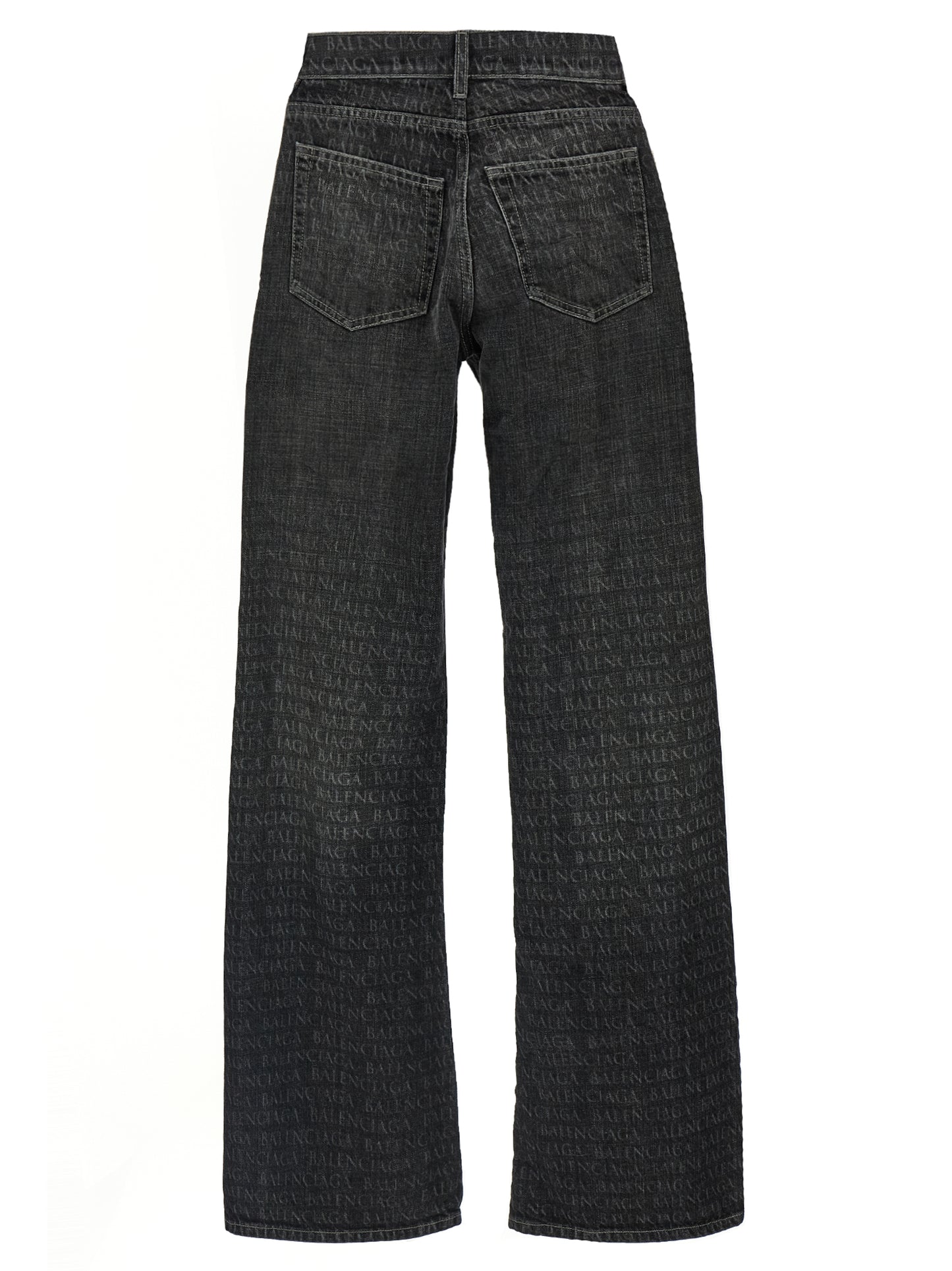 Jeans by Balenciaga for women in denim cotton black, monogram & print features an sophisticated and flared & wide with a precise long, creating a sophisticated and sophisticated silhouette.