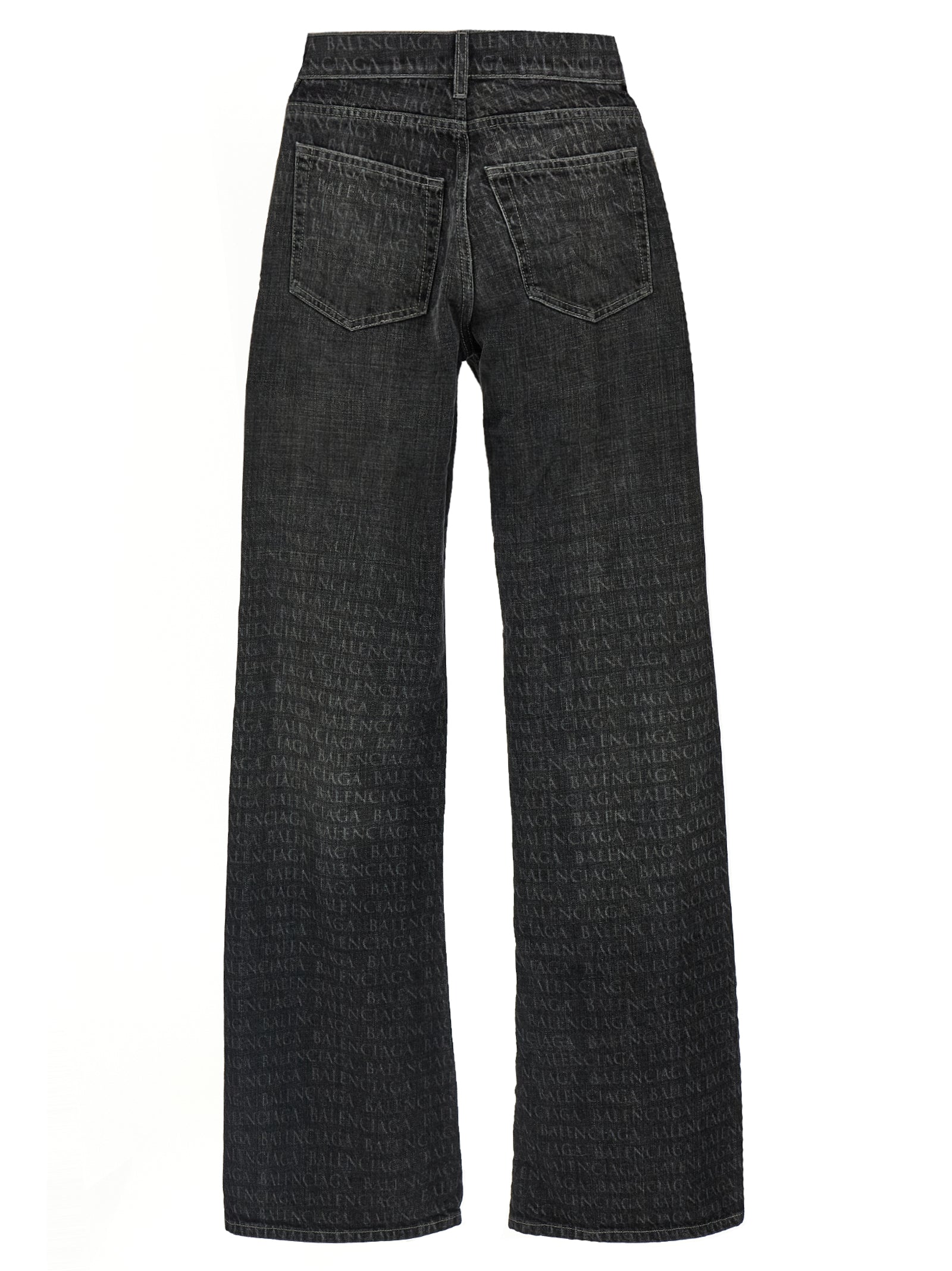 Jeans by Balenciaga for women in denim cotton black, monogram & print features an sophisticated and flared & wide with a precise long, creating a sophisticated and sophisticated silhouette.