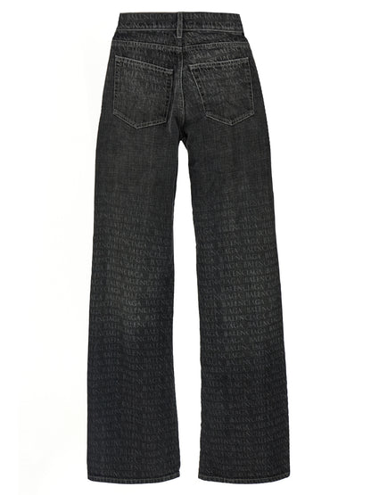 Jeans by Balenciaga for women in denim cotton black, monogram & print features an sophisticated and flared & wide with a precise long, creating a sophisticated and sophisticated silhouette.