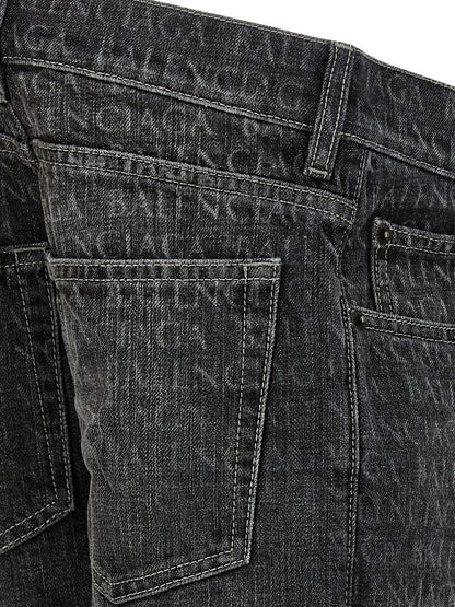 Jeans by Balenciaga for women in denim cotton black, monogram & print presents a refined pantology silhouette, artfully defined by a refined pantology flared & wide, long, and a sophisticated .