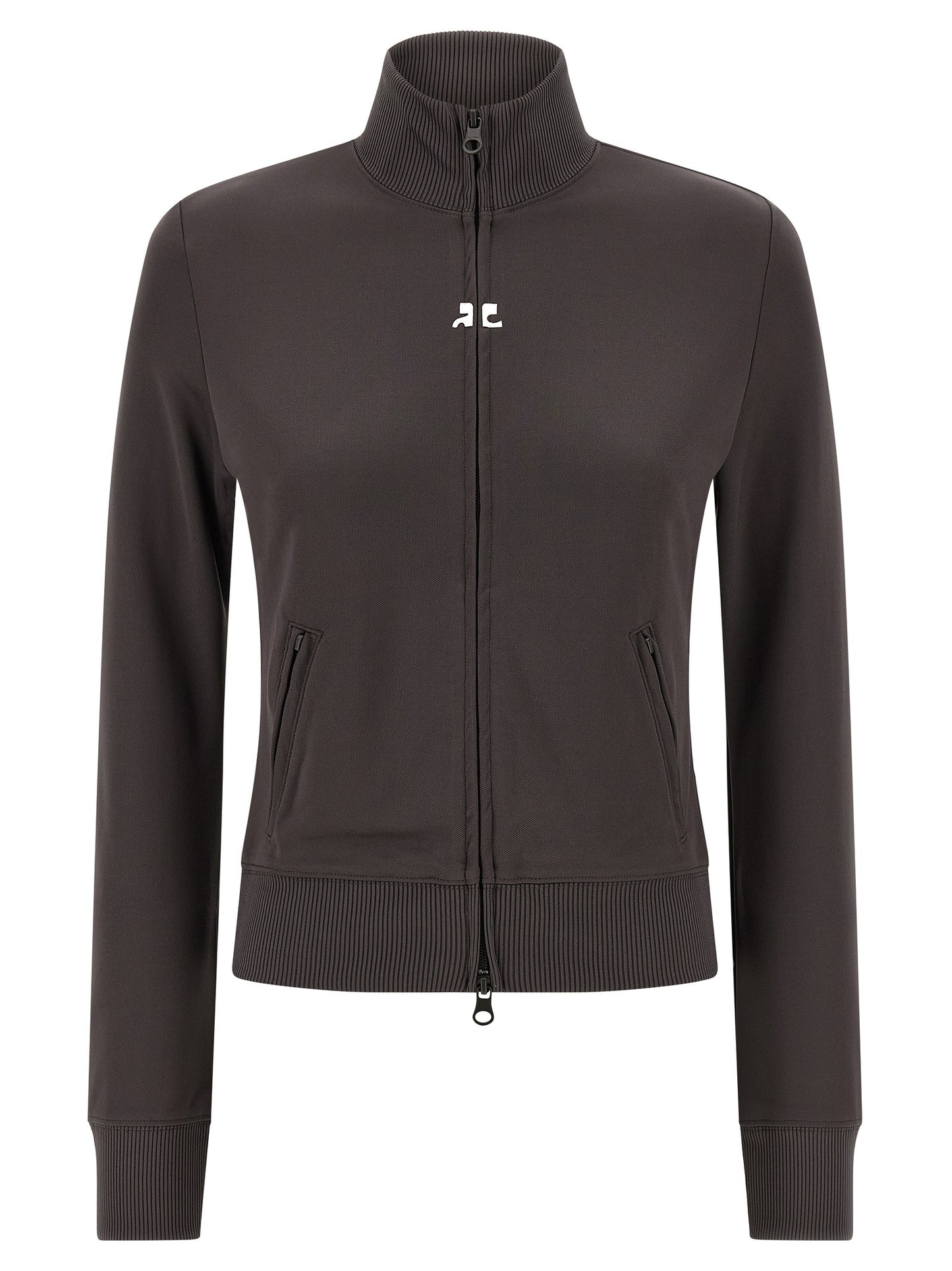 Activewear Sweatshirt by Courrèges for women in polyester gray & signature presents a ergonomic silhouette, showcasing a sophisticated high-neck neckline and detailed with premium for a ergonomic finish.
