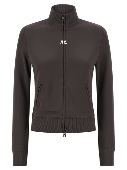Activewear Sweatshirt by Courrèges for women in polyester gray & signature presents a ergonomic silhouette, showcasing a sophisticated high-neck neckline and detailed with premium for a ergonomic finish.