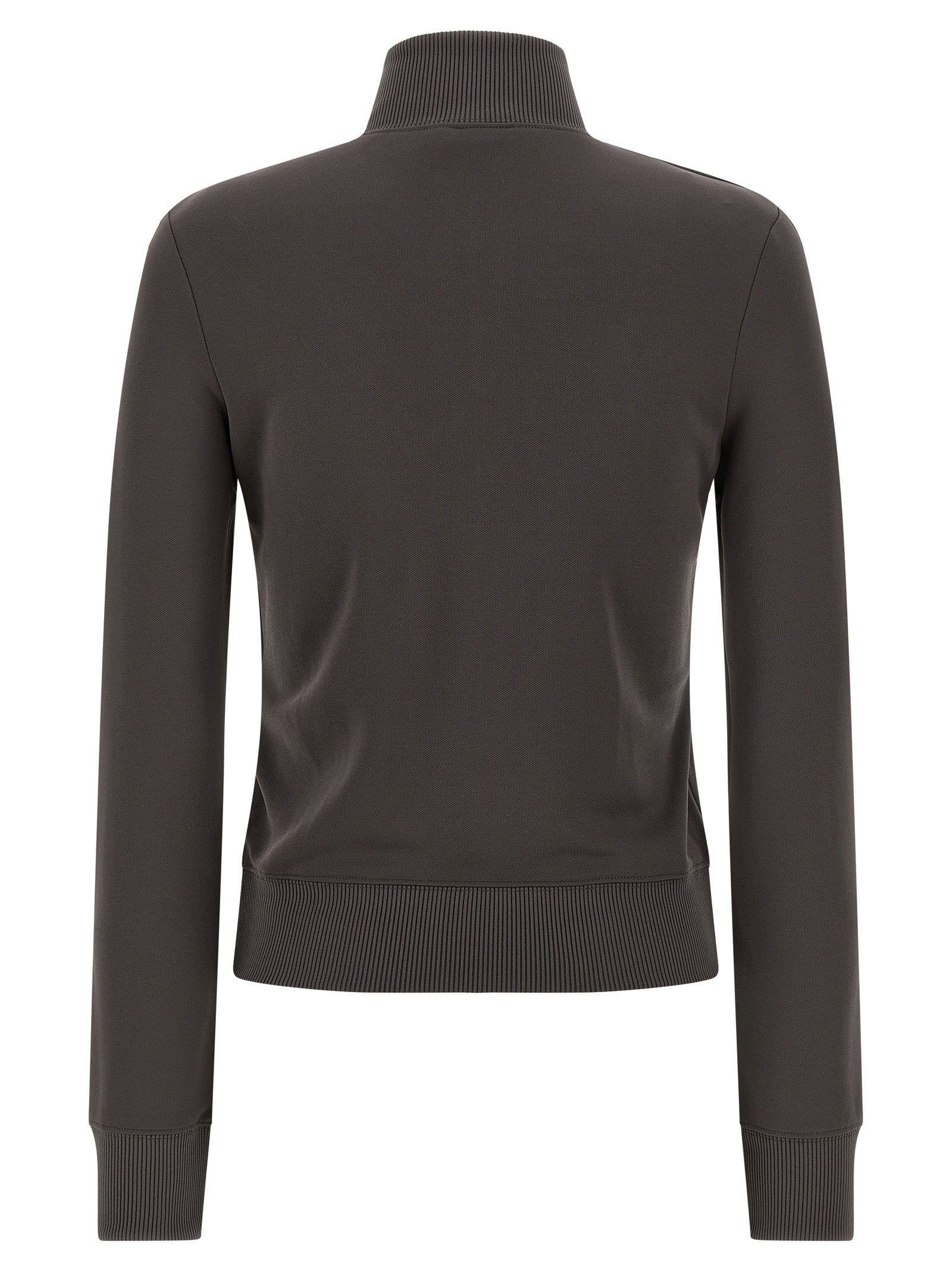 Activewear Sweatshirt by Courrèges for women in polyester gray & signature presents a sporty silhouette, showcasing a sophisticated high-neck neckline and detailed with premium for a sporty finish.