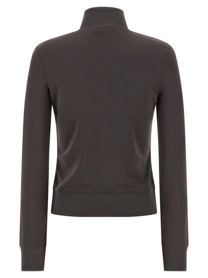 Activewear Sweatshirt by Courrèges for women in polyester gray & signature presents a sporty silhouette, showcasing a sophisticated high-neck neckline and detailed with premium for a sporty finish.