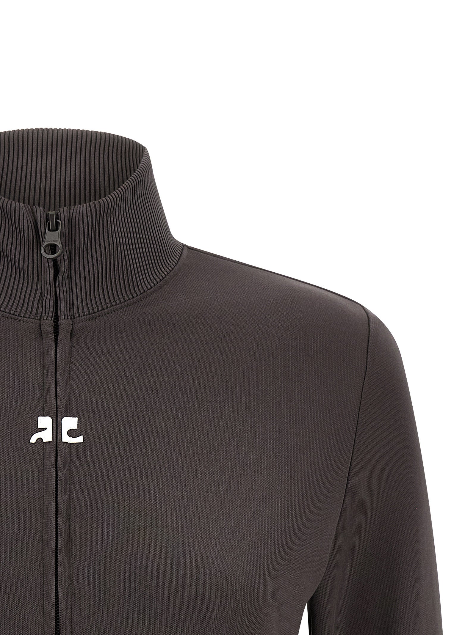 Activewear Sweatshirt by Courrèges for women in polyester gray & signature features an streamlined silhouette, showcasing the streamlined high-neck neckline and with functional for a premium, athletic look.
