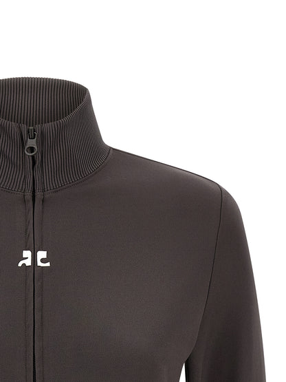 Activewear Sweatshirt by Courrèges for women in polyester gray & signature features an streamlined silhouette, showcasing the streamlined high-neck neckline and with functional for a premium, athletic look.