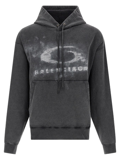Sweatshirt Hoodie by Balenciaga for men in cotton bicolour, black, white & print features an luminous silhouette, showcasing a sophisticated hooded neckline and for a truly luminous look.