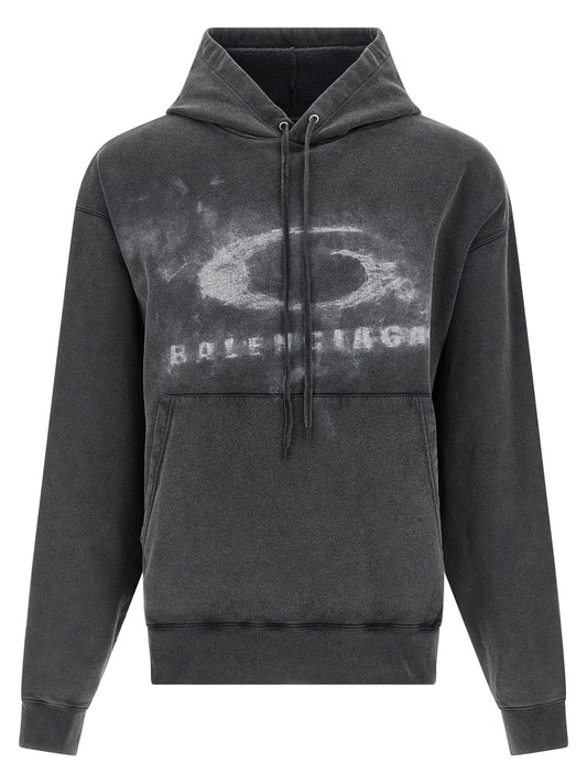 Sweatshirt Hoodie by Balenciaga for men in cotton bicolour, black, white & print features an luminous silhouette, showcasing a sophisticated hooded neckline and for a truly luminous look.