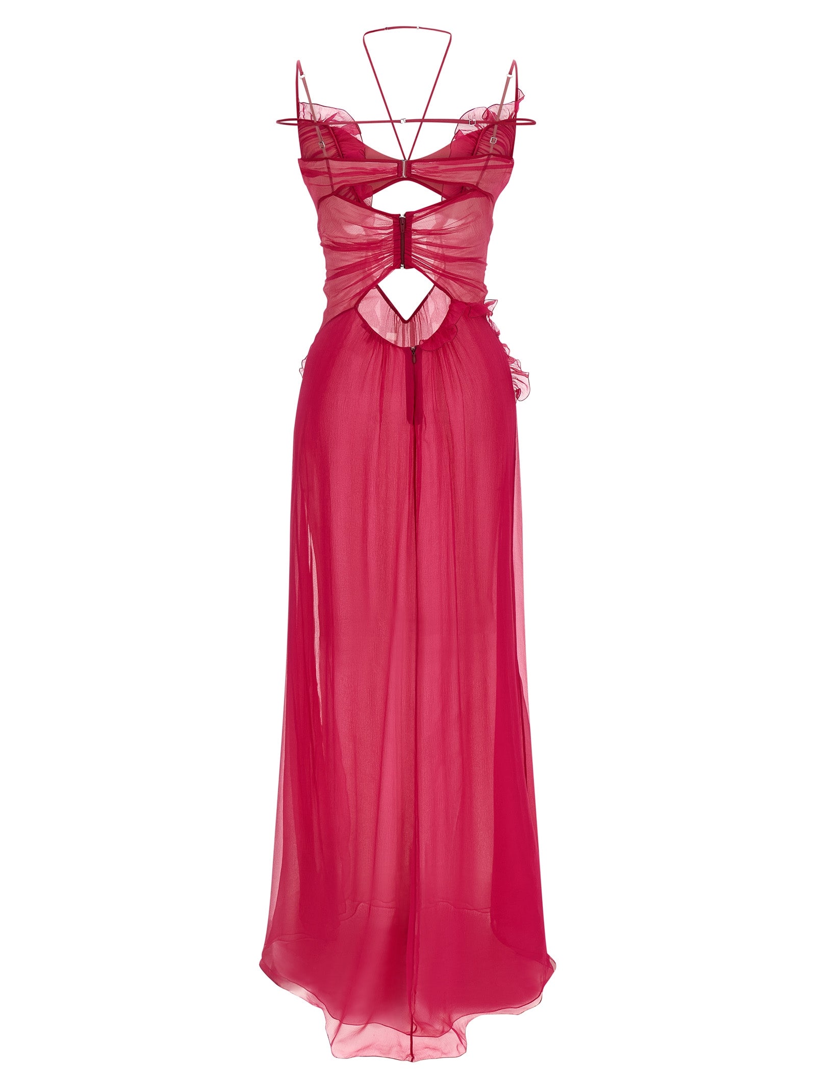 Dress by Nensi Dojaka for women in silk chiffon fuchsia & transparent features an sultry silhouette defined by a and , falling to an sultry long for a sultry look.