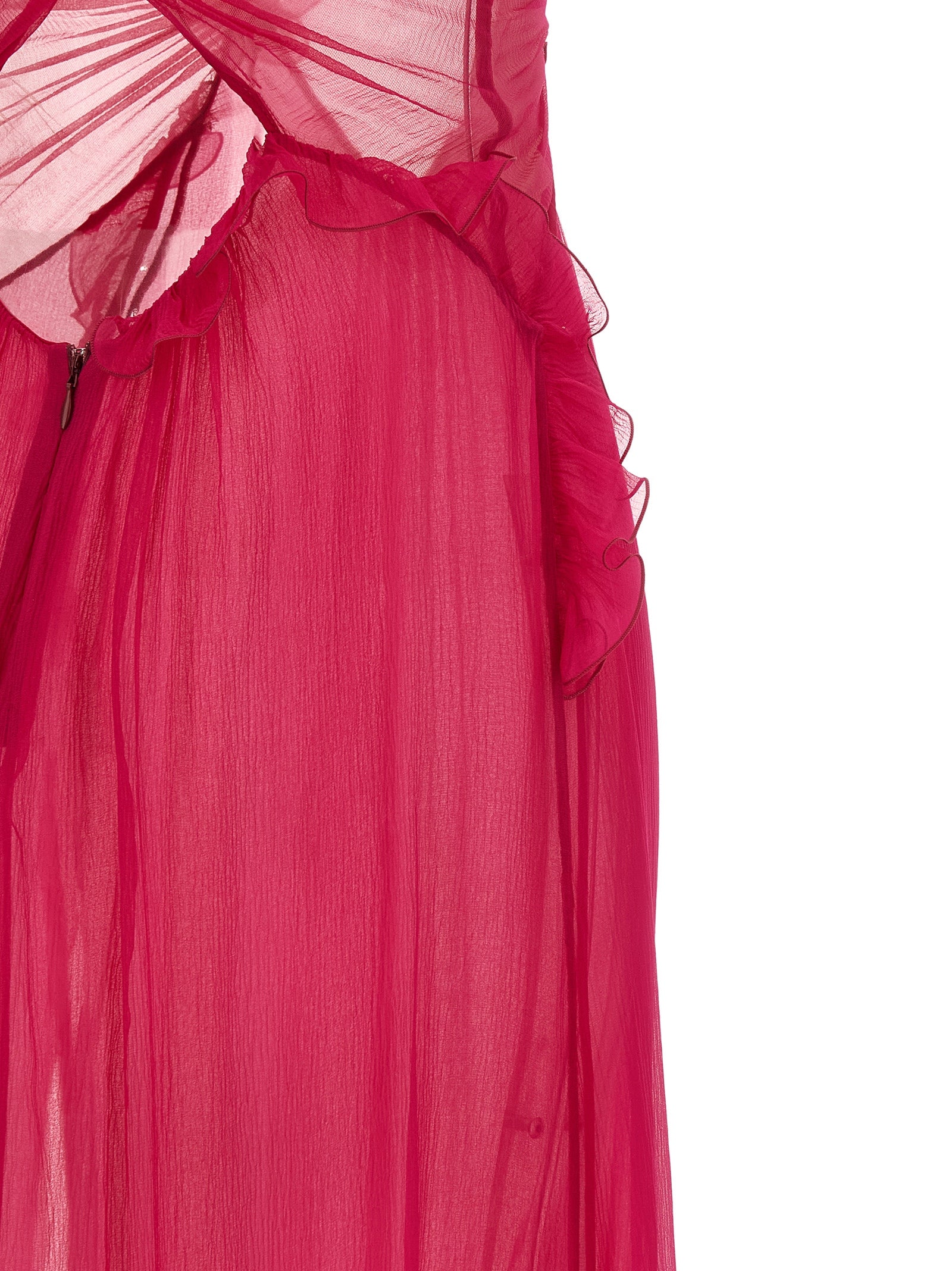 Dress by Nensi Dojaka for women in silk chiffon fuchsia & transparent showcases a striking silhouette, elegantly detailed with a , refined , and a striking long for a striking finish.