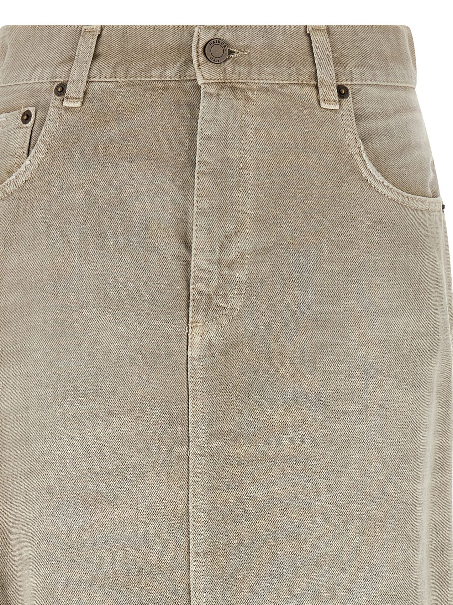Skirt by Haikure for women in denim cotton & suede leather gray showcases a dramatic silhouette, artfully capturing the essence of the Women's Denim Flared Asymmetrical Cotton & Suede Leather Skirt in a dramatic midi cut for a refined look.