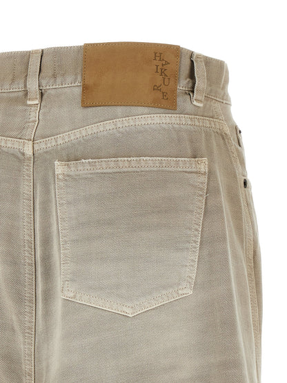 Skirt by Haikure for women in denim cotton & suede leather gray features a contoured silhouette from the Women's Denim Flared Asymmetrical Cotton & Suede Leather Skirt collection, characterized by its contoured midi for a contoured finish.