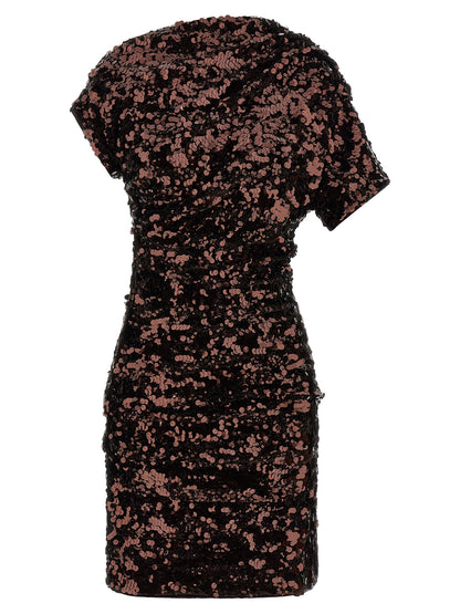 Dress by Ganni for women in polyester & sequins brown features an magnificent silhouette, artfully detailed with a magnificent and short-sleeve that flows into an magnificent short mini.