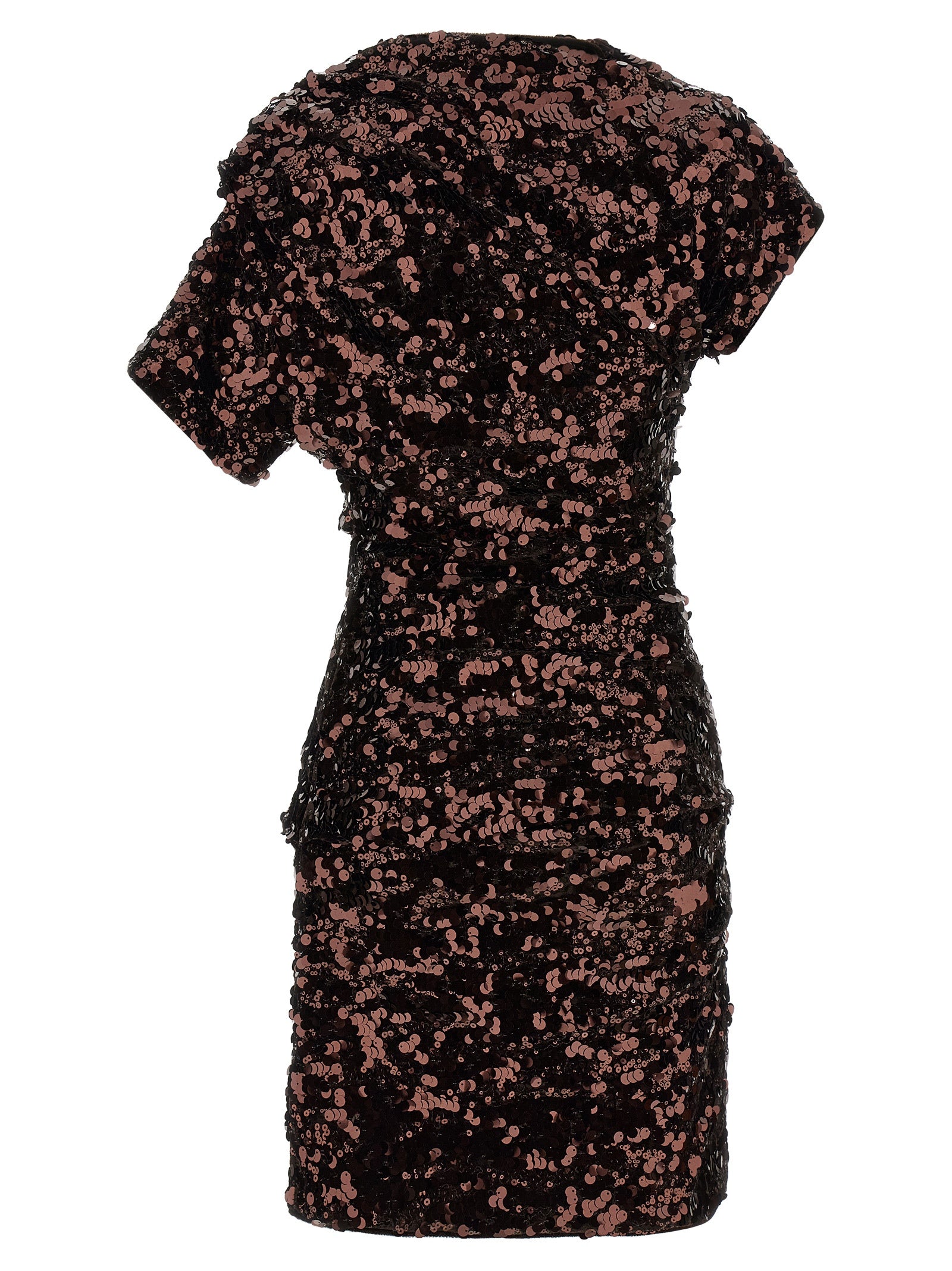 Dress by Ganni for women in polyester & sequins brown presents a sinuous silhouette, showcasing a sophisticated and detailed with a sinuous short mini for a refined finish.