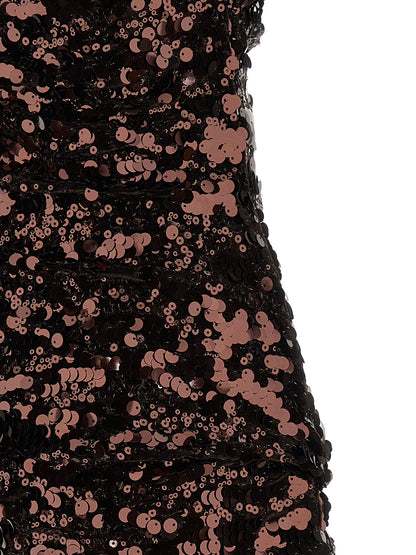 Dress by Ganni for women in polyester & sequins brown features an eye catching silhouette with a sophisticated , elegant , and a refined short mini for a eye catching aesthetic.