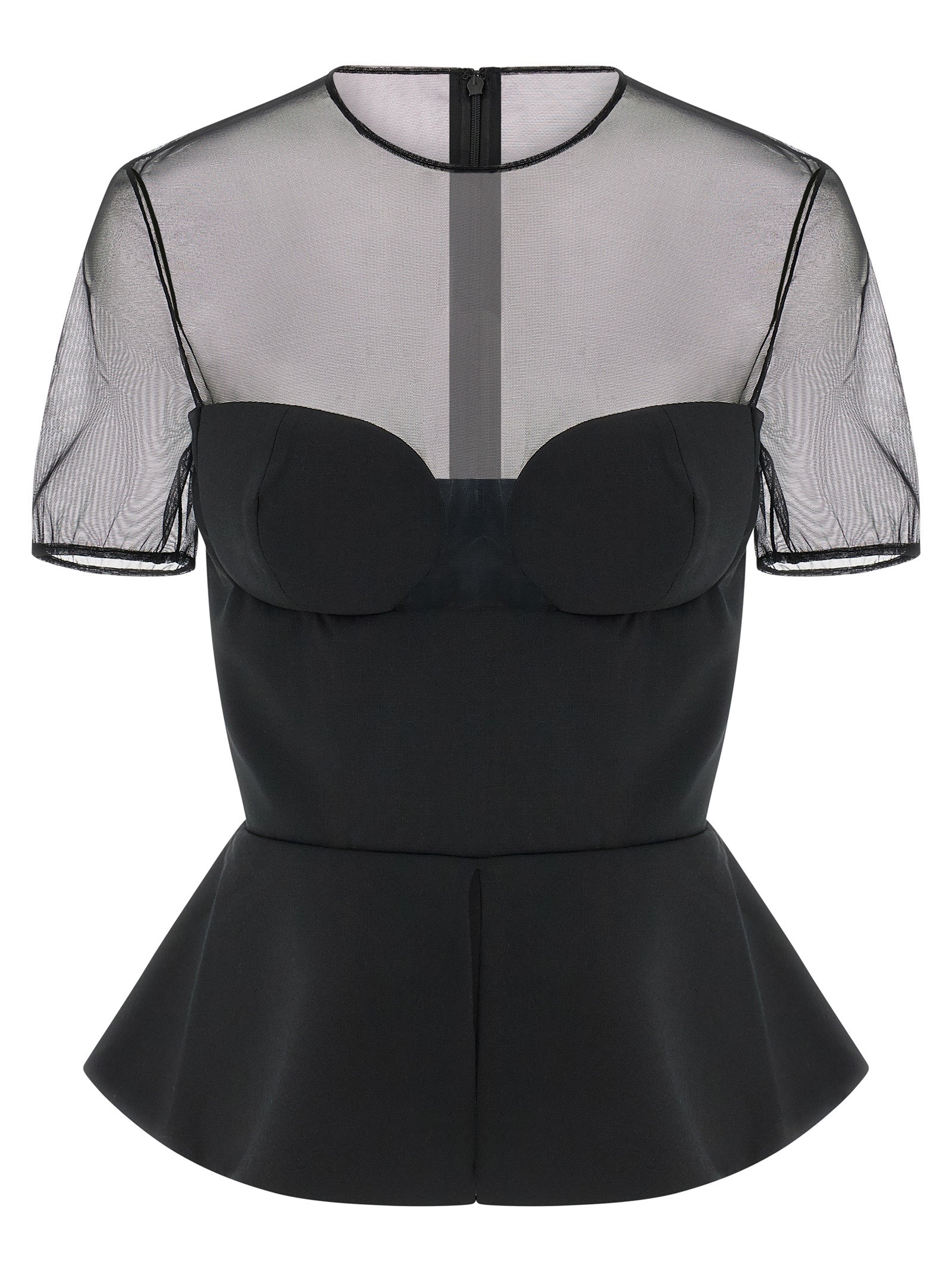Tank Top by Nensi Dojaka for women in polyester & virgin wool black & transparent presents a uncompromising silhouette, artfully detailed with a uncompromising crew split neckline and short-sleeve; sleeveless for a sophisticated, uncompromising finish.