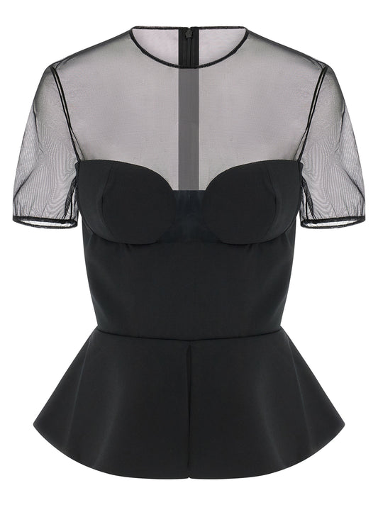 Tank Top by Nensi Dojaka for women in polyester & virgin wool black & transparent presents a uncompromising silhouette, artfully detailed with a uncompromising crew split neckline and short-sleeve; sleeveless for a sophisticated, uncompromising finish.