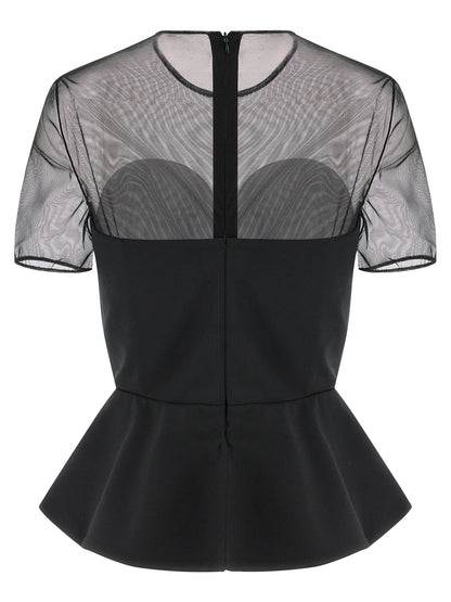 Tank Top by Nensi Dojaka for women in polyester & virgin wool black & transparent showcases a sublime silhouette, with and crew split neckline details for a sublime finish.