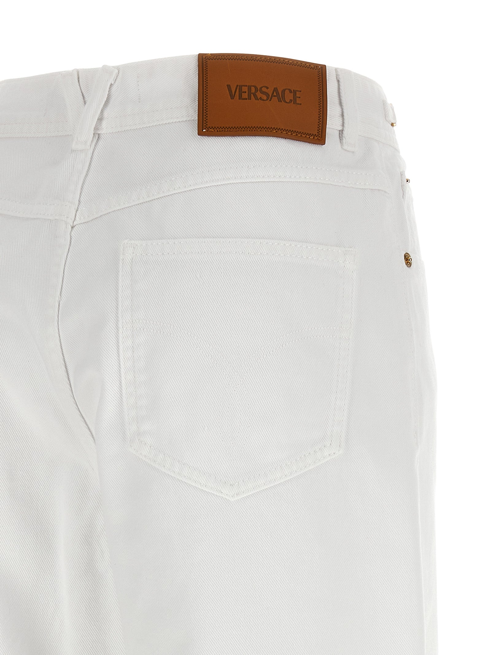 Jeans by Versace for women in denim cotton white features an refined tailoring silhouette, showcasing a premium straight-leg with a and long cut for a refined tailoring look.