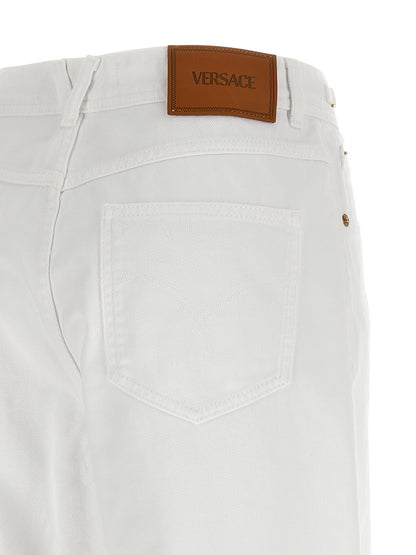 Jeans by Versace for women in denim cotton white features an refined tailoring silhouette, showcasing a premium straight-leg with a and long cut for a refined tailoring look.